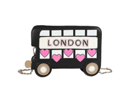 Bolso bandolera pequeño de piel sintética para mujer, precioso bolso de hombro estilo autobús con letras londinenses bordadas y corazón, color negro Lalamoli