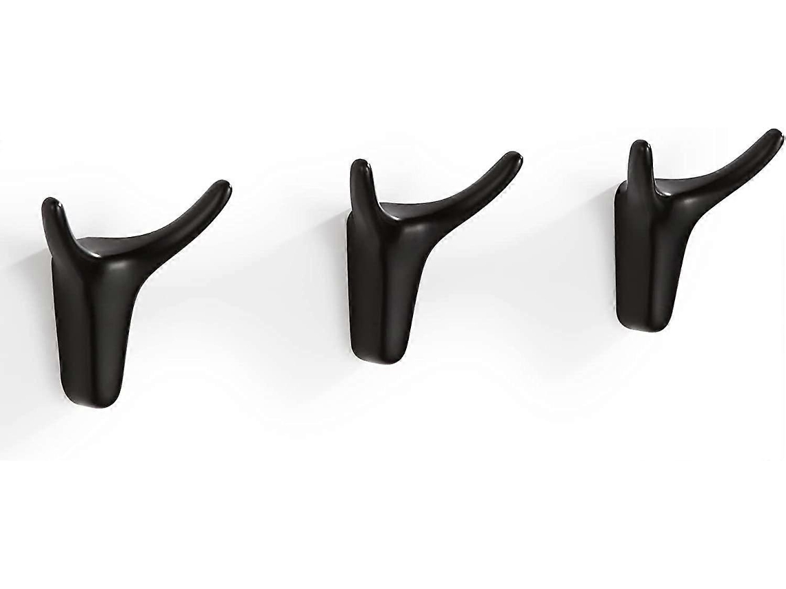 Juego de 3 ganchos adhesivos de pared Rebe con forma de cuerno para el baño, color negro.