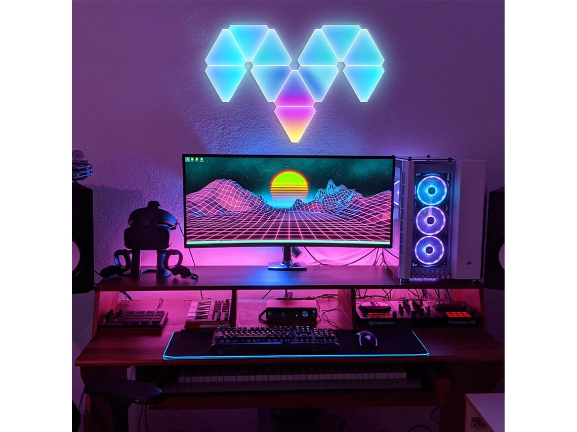 Paneles de luz cuántica triangulares RGBIC con Bluetooth tipo 6, luces de pared empalmables DIY con aplicación de sincronización de música y control remoto.