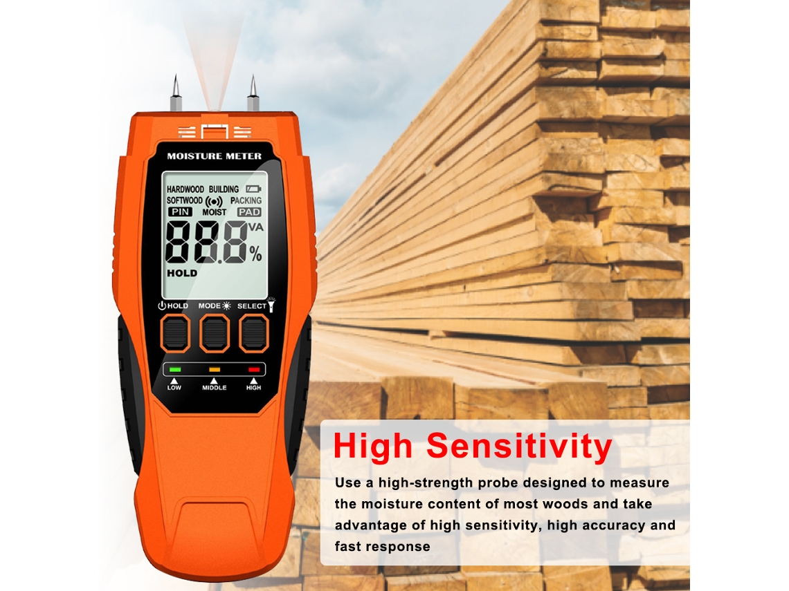 Medidor De Humedad De Madera Lcd Con Retroiluminación Para Madera Y Materiales De Construcción.