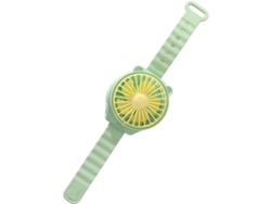 (Verde) Ventilador de reloj portátil, compacto y liviano, con diseño de dibujos animados, adecuado para uso en interiores y exteriores.