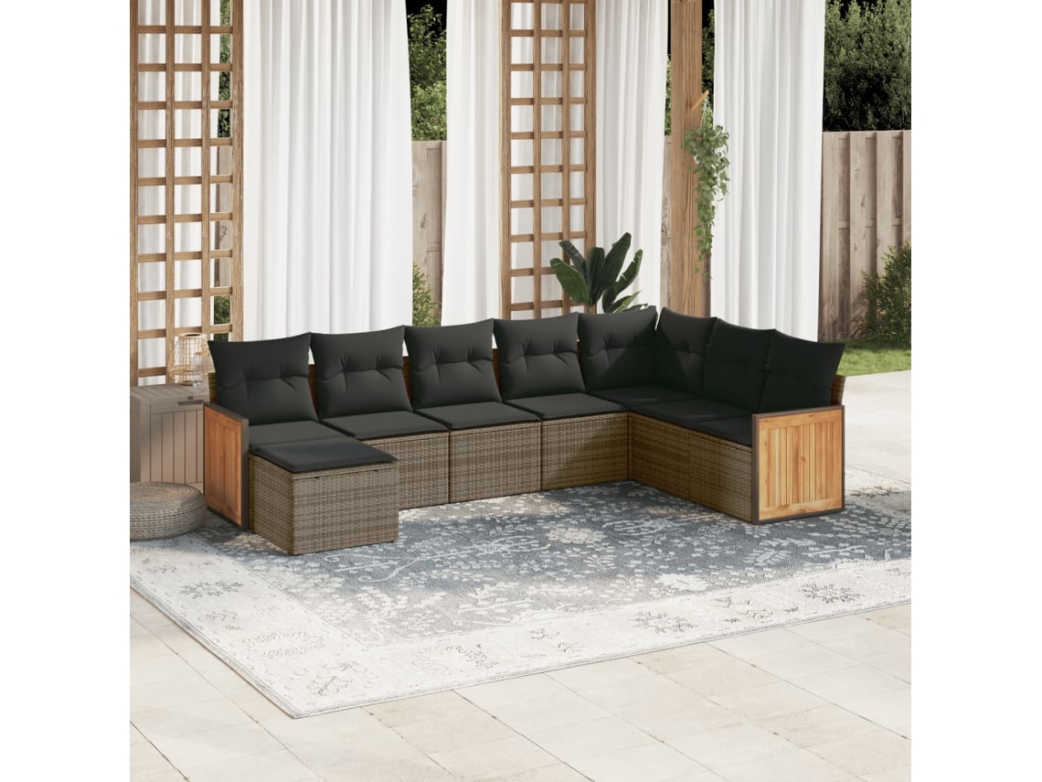 Conjunto de sofá de jardín de 8 piezas con cojines, ratán gris, DKD Home Decor