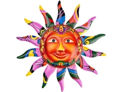 Figura Decorativa De Metal Con Forma De Sol, 32,5 Cm. Arte De Pared Decorativo Pintado A Mano En Metal.