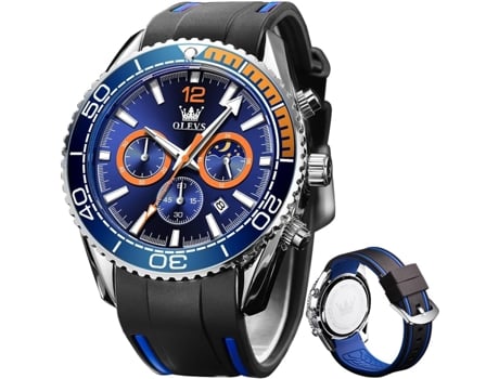 VEANXIN Reloj de acero inoxidable resistente al agua con cronógrafo de buceo profesional de silicona para hombre con fecha(azul)