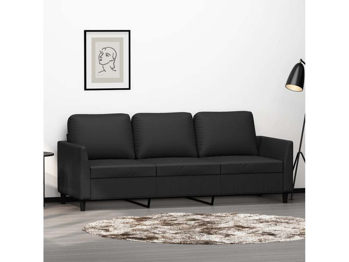 Sofá De 3 Plazas | Sofá De Salón | Sofá De Descanso De Cuero Sintético Negro 180 Cm Wsd192013