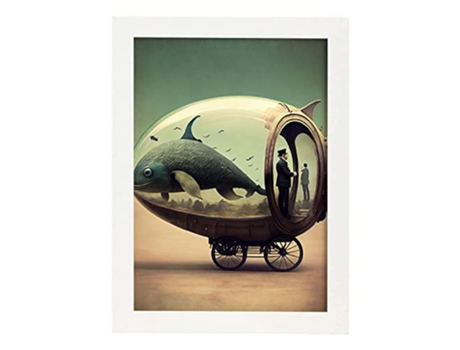 NACNIC Poster Pecera En Estilo Surrealismo Cinematográfico Ilustraciones y Grabados de Historieta Abstracta y Artística A4 Marcos Blancos