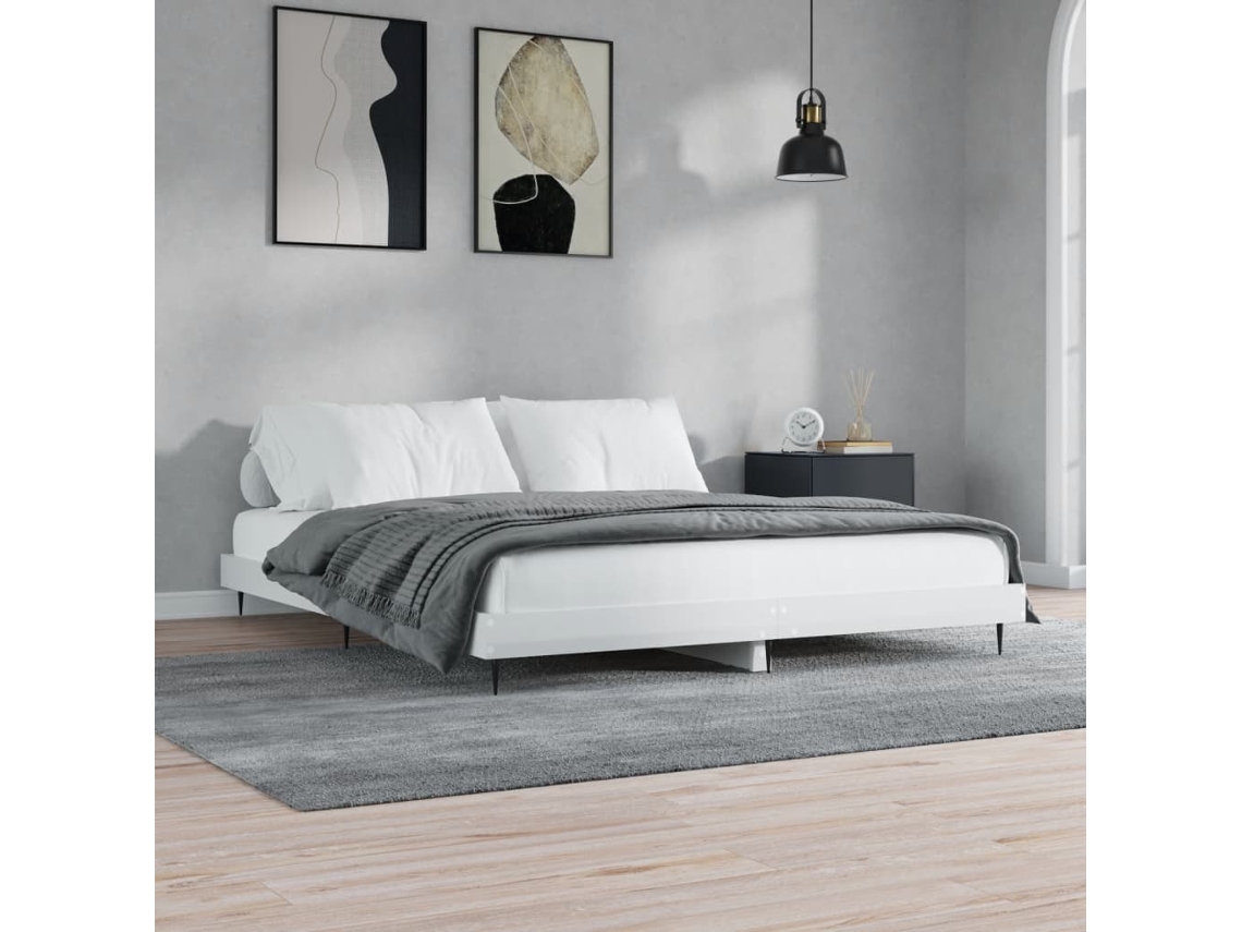 Estructura De Cama Madera De Ingeniería Blanco Brillo 200x200cm