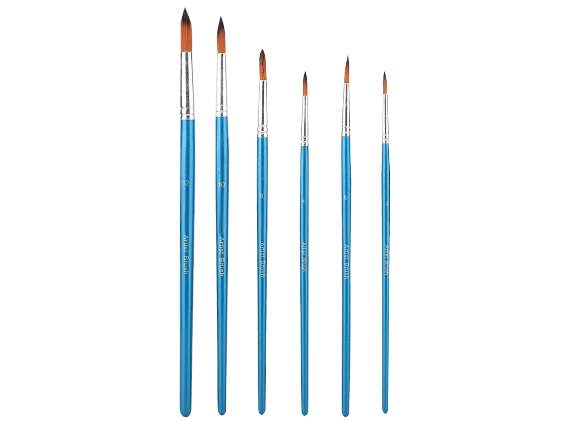 Juego De 6 Pinceles De Nailon Para Gouache Y Acuarela (azul)