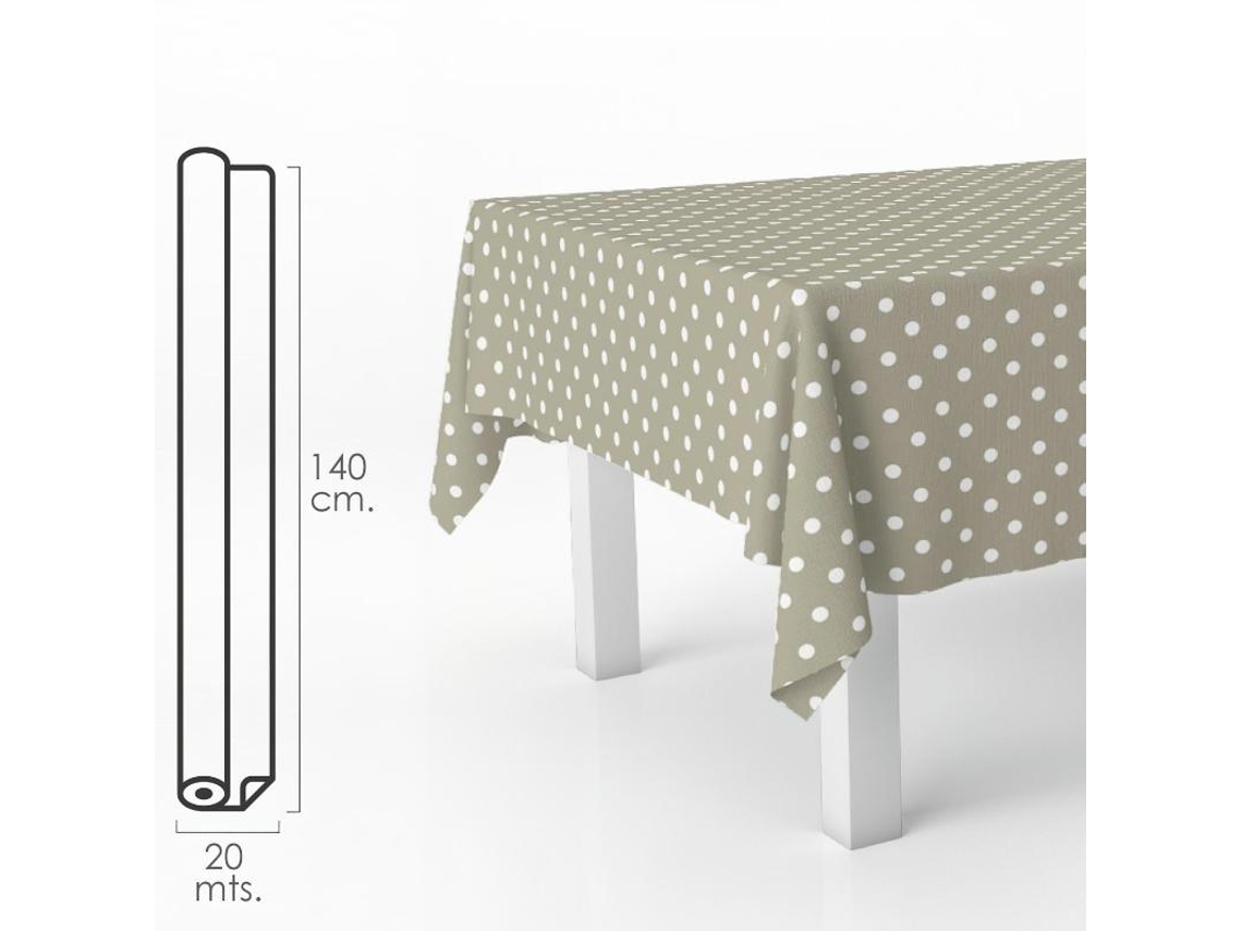 Mantel Hule Rectangular Topos Beige. Impermeable Antimanchas PVC 140 cm x 20 metros. Rollo Recortable. Interior y Exterior ORYX
