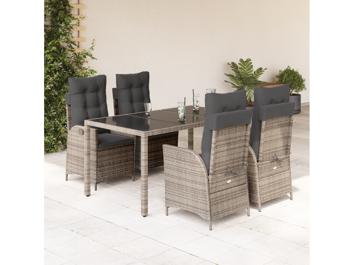 Conjunto de comedor de jardín DKD Home Decor de 5 piezas con cojines, ratán gris