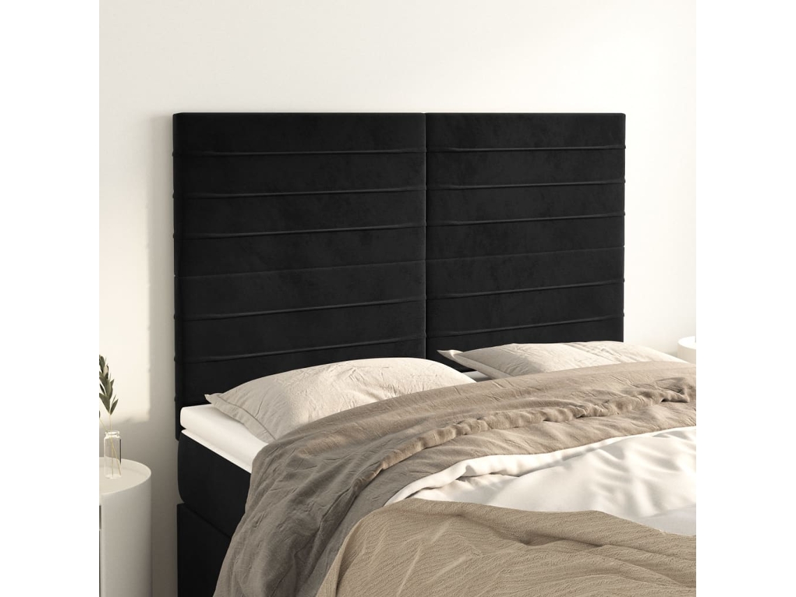 Cabecero de terciopelo de 4 piezas 72x5x78/88 cm negro