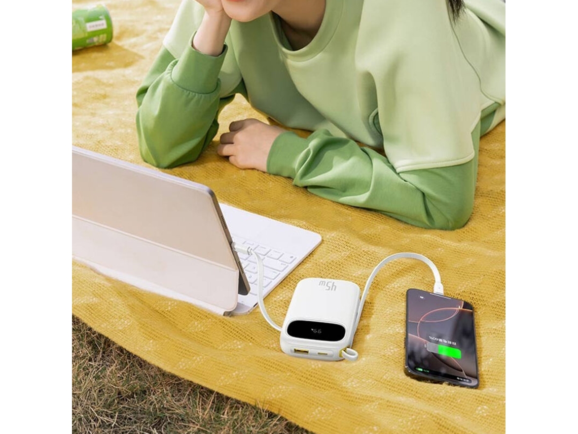 Banco De Energía Baseus Ppqd3-1022d De 22,5 W, 73 Wh Y 20?000 Mah Con Dos Cables Integrados, Fuente De Alimentación Externa Con 2 Entradas Y 4 Salidas