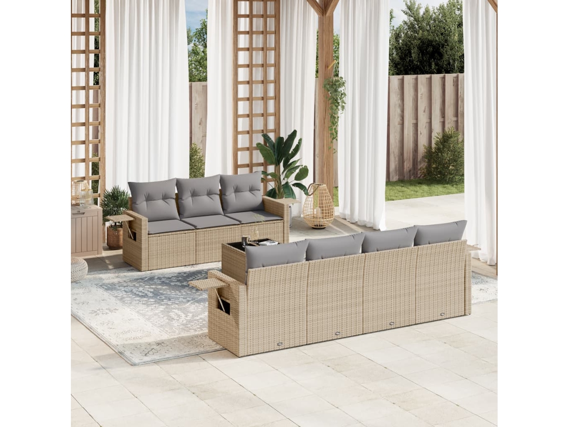 Conjunto de 8 sofás de jardín con cojines de mimbre beige Dkd Home Decor