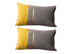 Juego De 2 Fundas De Almohada De Terciopelo Con Detalles En Cuero Dorado, 30 X 50 Cm