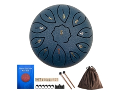 Tambor Handpan Digitallab de 6 pulgadas con 11 notas menores para niños, incluye baquetas (azul marino).