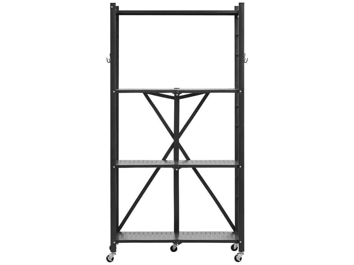 Estantería metálica plegable Succebuy de 71 x 33 x 137 cm con 4 niveles y ruedas, color negro