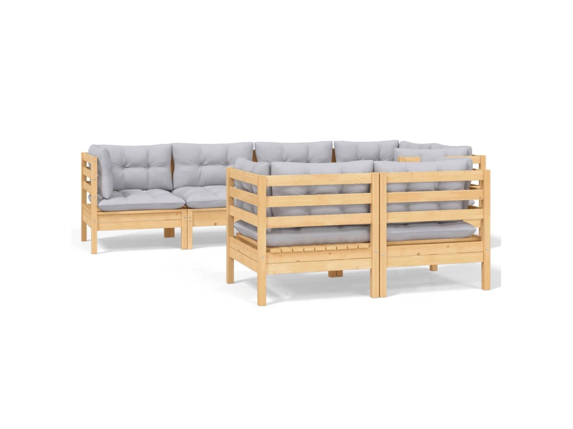 Maison Exclusive - Juego De Muebles De Jardín 6 Pzas Y Cojines Madera Maciza Pino