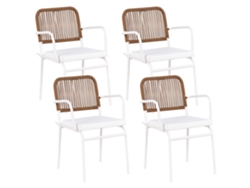 Conjunto de 4 sillas de exterior Beliani Taceno con cojines en aluminio blanco 46x52x82