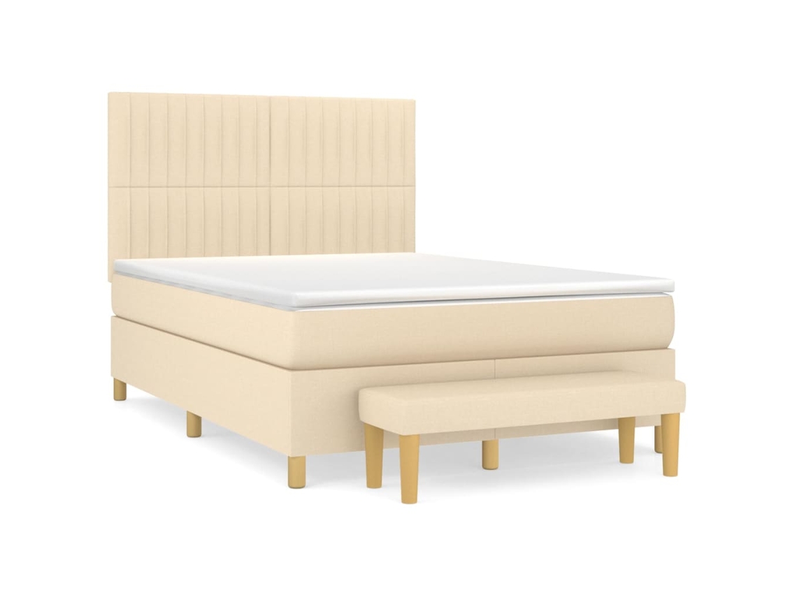 Cama Con Somier VIDAXL Crema Tela (140x200 cm)