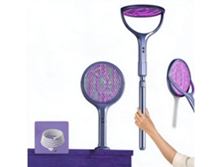 Raqueta Eléctrica Giratoria Antimosquitos Henten Home. Equipada Con Una Lámpara Uv Que Atrae A Los Mosquitos Y Un Mango Telescópico