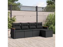 Conjunto de 5 sofás de jardín con cojines de mimbre sintético negro, Dkd Home Decor