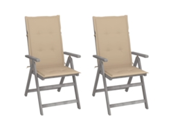 Sillas de jardín reclinables de 2 piezas con cojines DKD Home Decor, acacia maciza