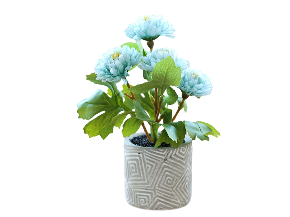 Bola de flor de crisantemo, decoración de bonsái pequeña en maceta de cemento para escritorio JEIIBRZUI