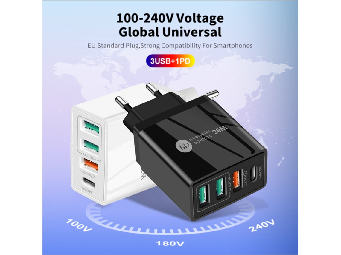 Cargador De Teléfono Móvil Pd36w Con Carga Rápida 5v4a Pd+3usb Y Adaptador Multipuerto.