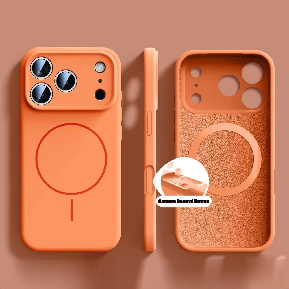 (iphone 17 Pro Max Naranja) Funda Protectora Magnética De Silicona Líquida Para Iphone, Funda Blanda Original