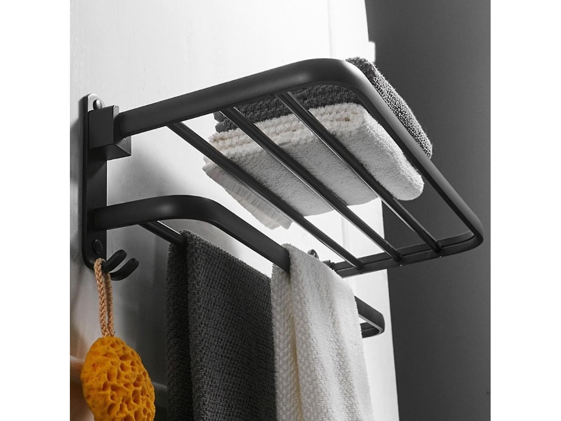 Toallero de aleación de aluminio negro, estante de almacenamiento plegable de pared Gusshious (negro)
