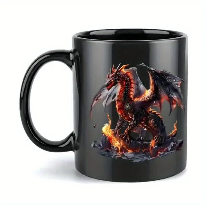 Taza de cerámica Dragón Mágico, ideal para café, té con leche y desayuno. MDUG (negra, 330 ml)