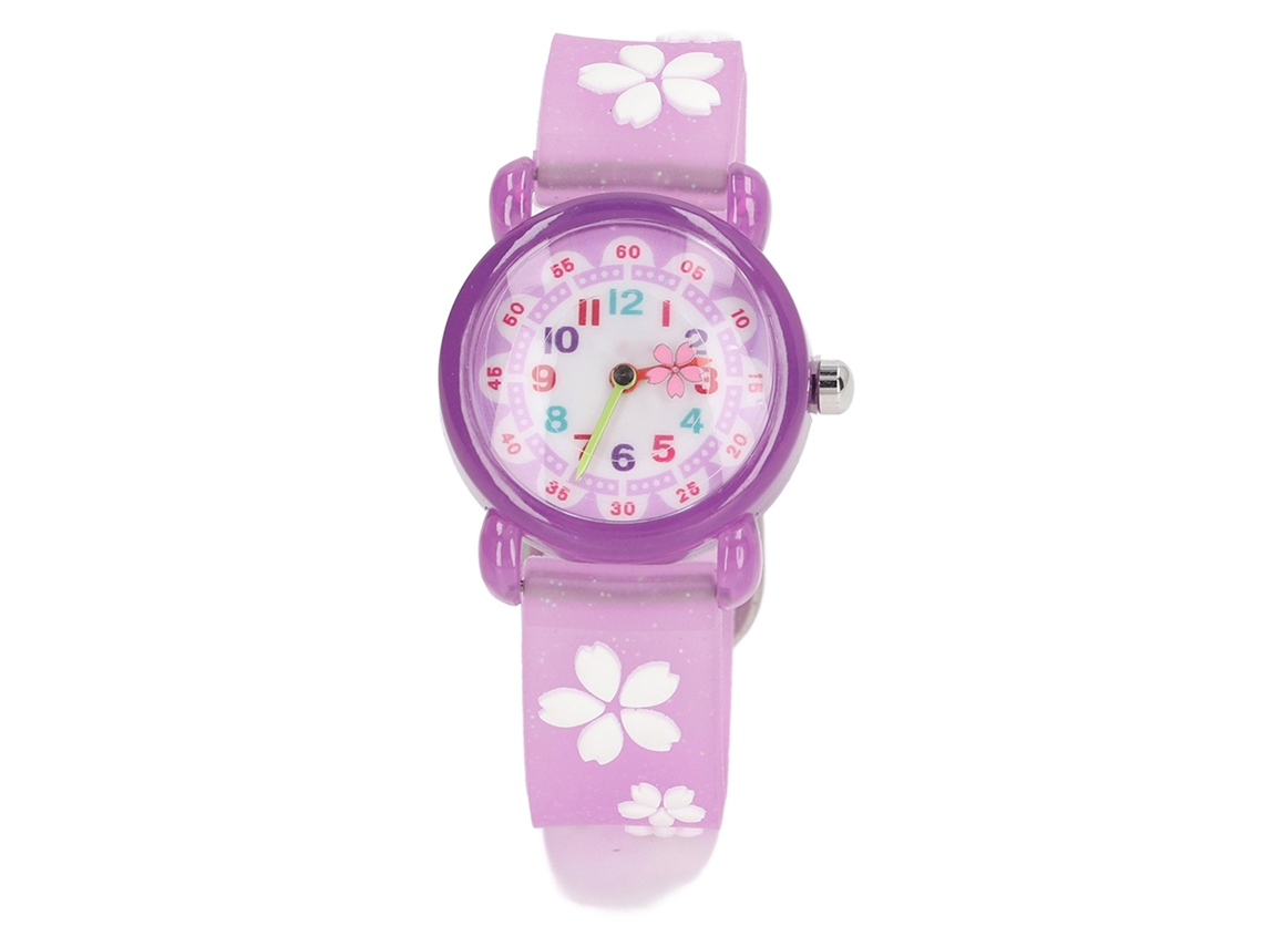 Bonito Reloj De Pulsera 3d De Dibujos Animados Para Niñas, Resistente Al Agua, Educativo, Morado, Para Mayores De 3 Años.