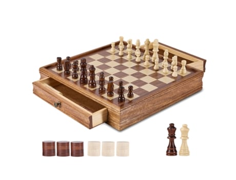 VEVOR Juego de ajedrez de madera maciza de 15 pulgadas, tablero de juego de ajedrez portátil con cajón