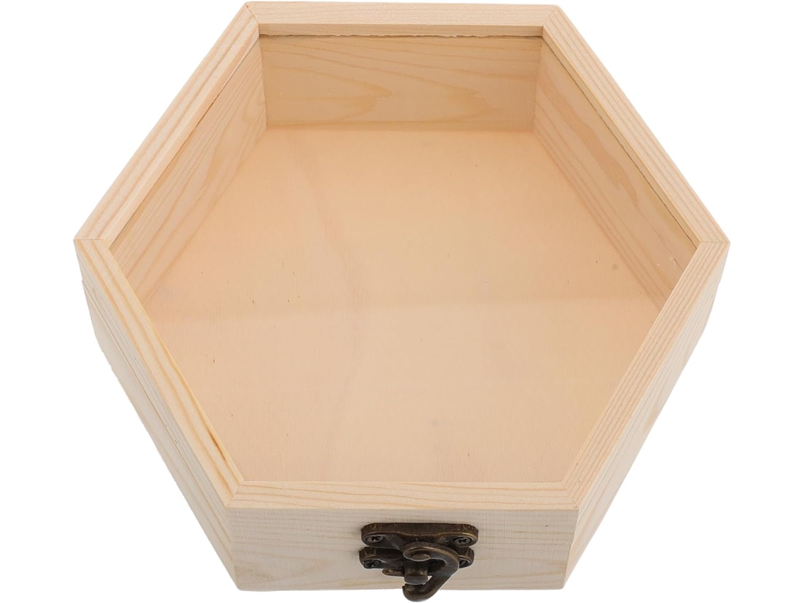 Hexagonal Solución Almacenamiento Distintiva Elegante Cristal Madera Joyas Caja Tapa Pino Boda