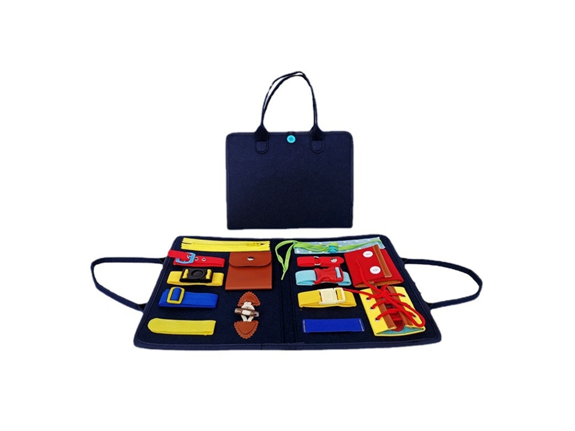 Tablero sensorial para niños pequeños: aprendizaje y actividades sobre correas y vestimenta.