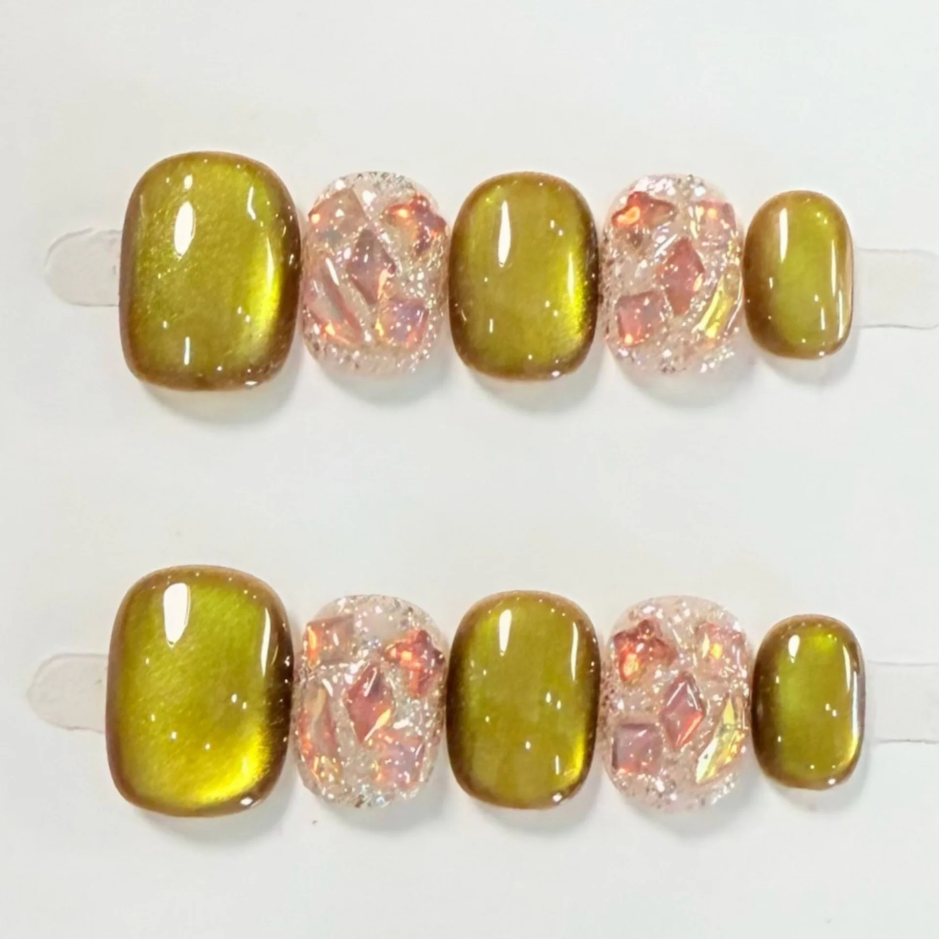 (a301-xs) Paquete De 10 Pegatinas Rectangulares Cortas Hechas A Mano Para Uñas Postizas Para Decoración De Uñas.