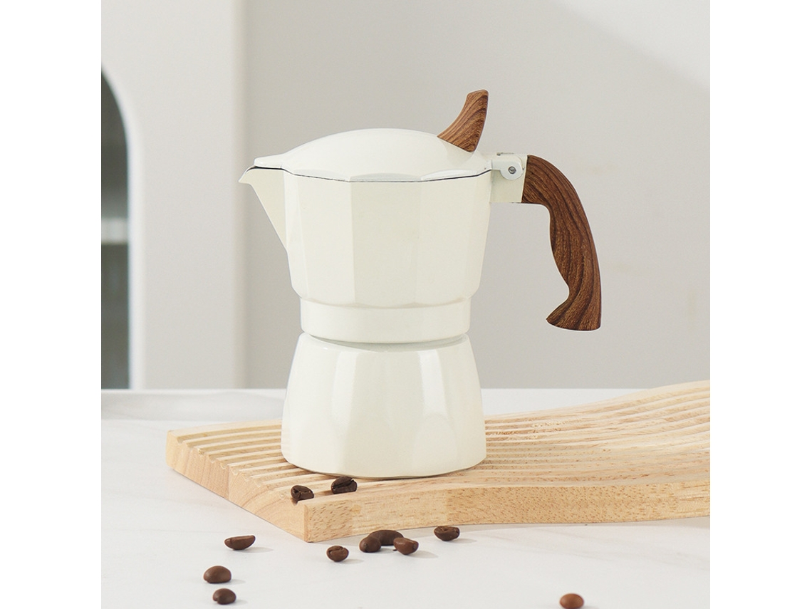 Cafetera italiana octagonal de aluminio de 150 ml con válvula simple, color blanco Chrui