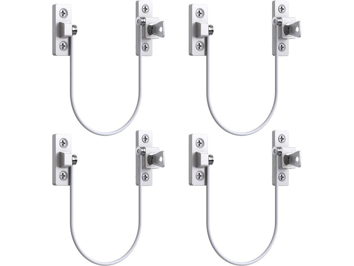 Restrictor De Ventana Y Puerta Con Llave Cable Limitador Seguridad Latch 4pcs