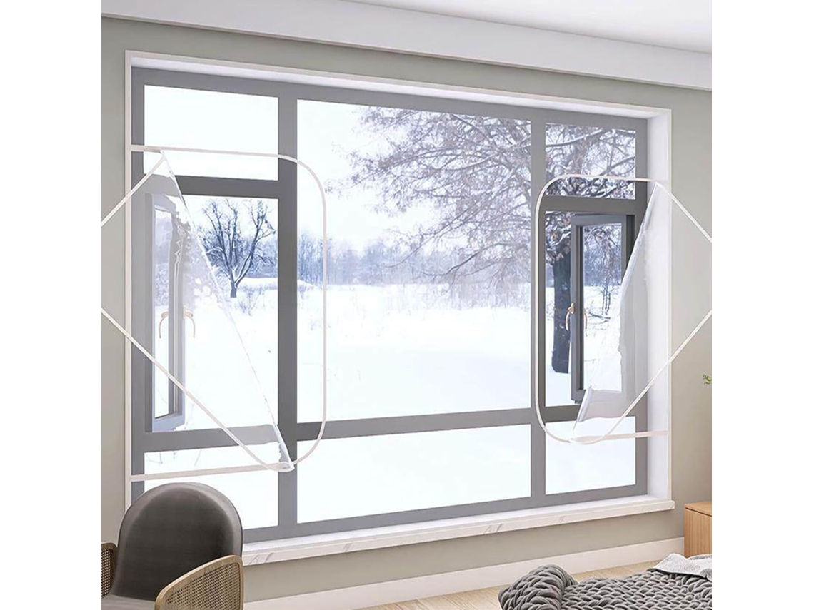 Lámina Aislante Térmica Para Ventanas, Lámina Transparente Antifrío Kit De Aislamiento Ventanas Con Tira Ad...