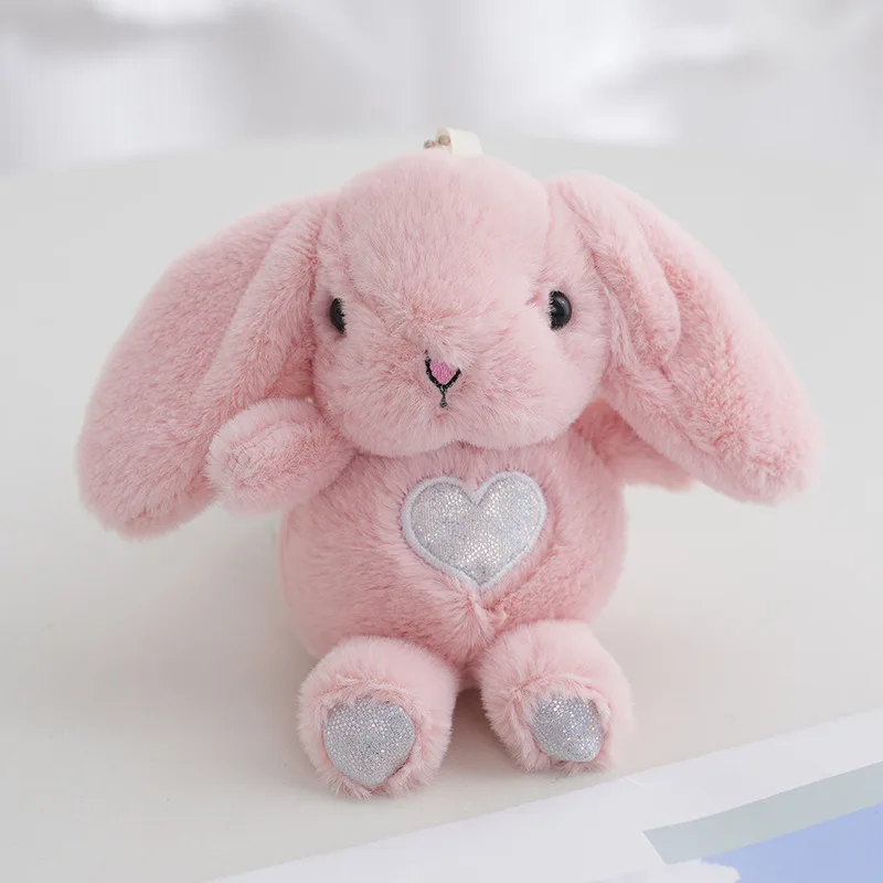 (rosa) Lindo Llavero De Peluche De Conejito Sentado Con Forma De Corazón, Adorno De Escritorio.