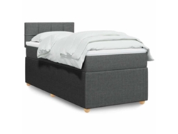 Cama Box Spring Con Colchón Tela Gris Oscuro 90x200 Cm