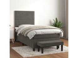 Cama Box Spring Con Colchón Terciopelo Gris Oscuro 100x200 Cm