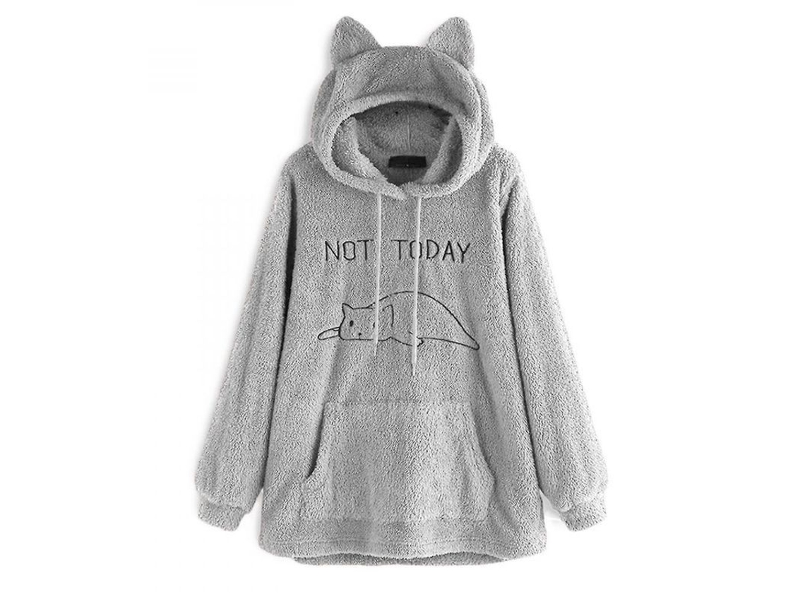 Sudadera De Invierno Extragrande Reversible De Forro Polar Gris Con Orejas De Gato Para Mujer, Talla M Bxs