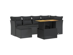 Conjunto 7 de comedor de jardín VIDAXL y cojines ratán sintético negro