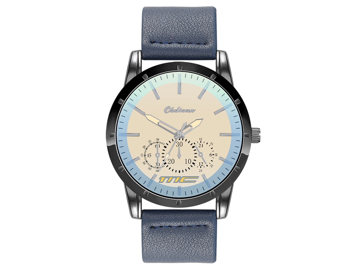 Reloj De Cuarzo Para Hombre Con Correa De Cuero Pu, Dial De Tres Ojos, Diseño