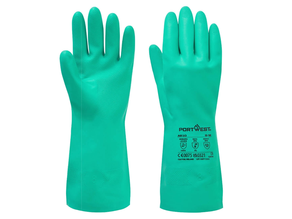 Guante químico Nitrosafe, resistente y cómodo para su trabajo / Verde / M Portwest