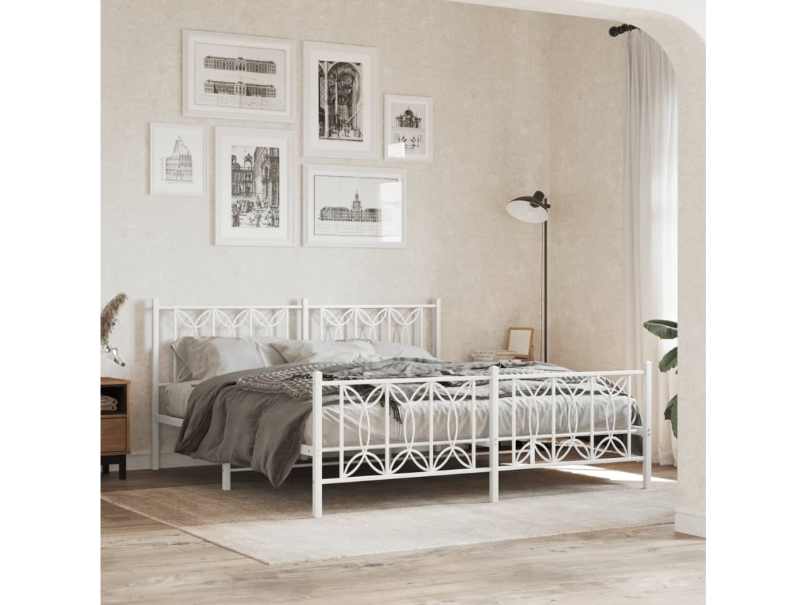 Estructura Cama Sin Colchón Con Estribo Metal Blanco 180x200 Cm