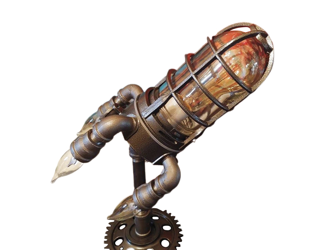 2026-lámpara De Noche Cohete Steampunk Con Luz De Fuego Para Decoración Hogar Regalo