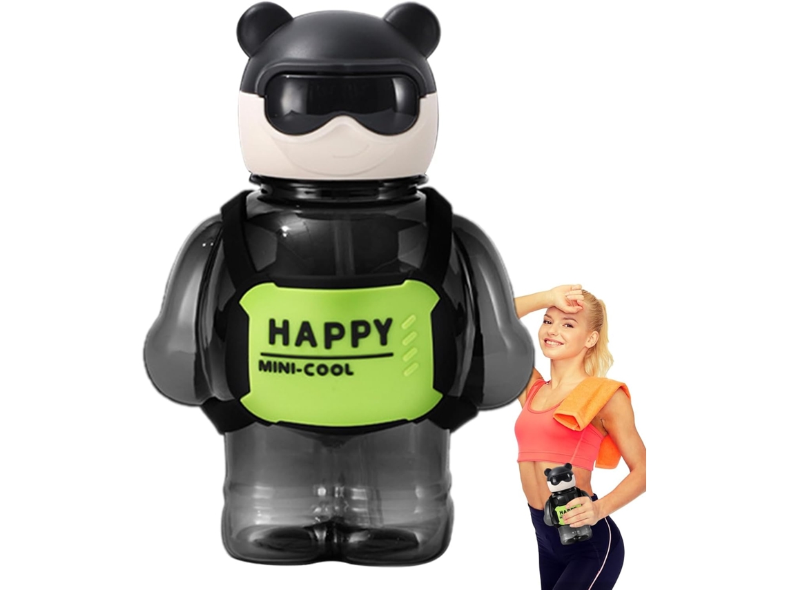Botella de agua con forma de oso, 800 ml, con diseño de dibujos animados, botón y pajita. Ideal para deportes como yoga y camping.