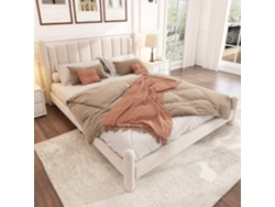 Cama Polster 180x200 Cm - Cabecero En Forma De Abanico, Patas Cilíndricas, Con Somier - Terciopelo Beige